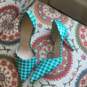 J Crew Elsie Gingham D’Orsay Pumps NWOT